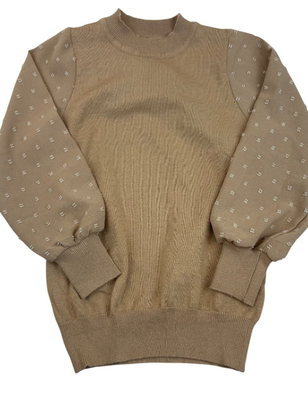 Arshiner Girls Tan Viscose/Polyester Knit Top Polka Dot Sleeves - New